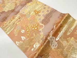 道長取りに寺・秋草・ヱ霞模様織出し袋帯